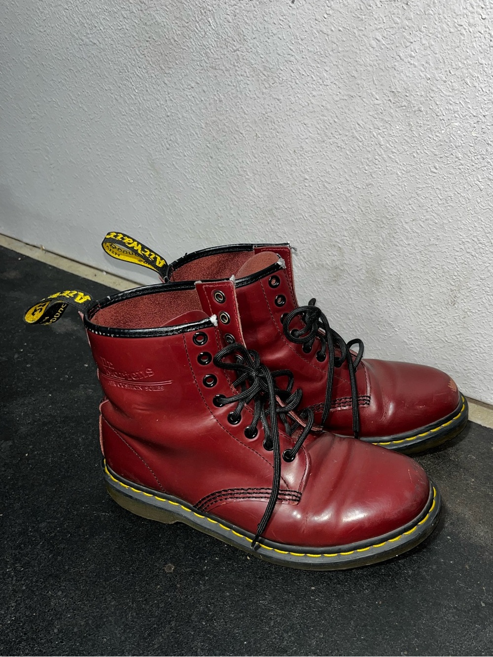 Dr. Martens Red Oxblood Burgundy 8-Eye Lace-Up Combat Boots - Picture 2 of 7